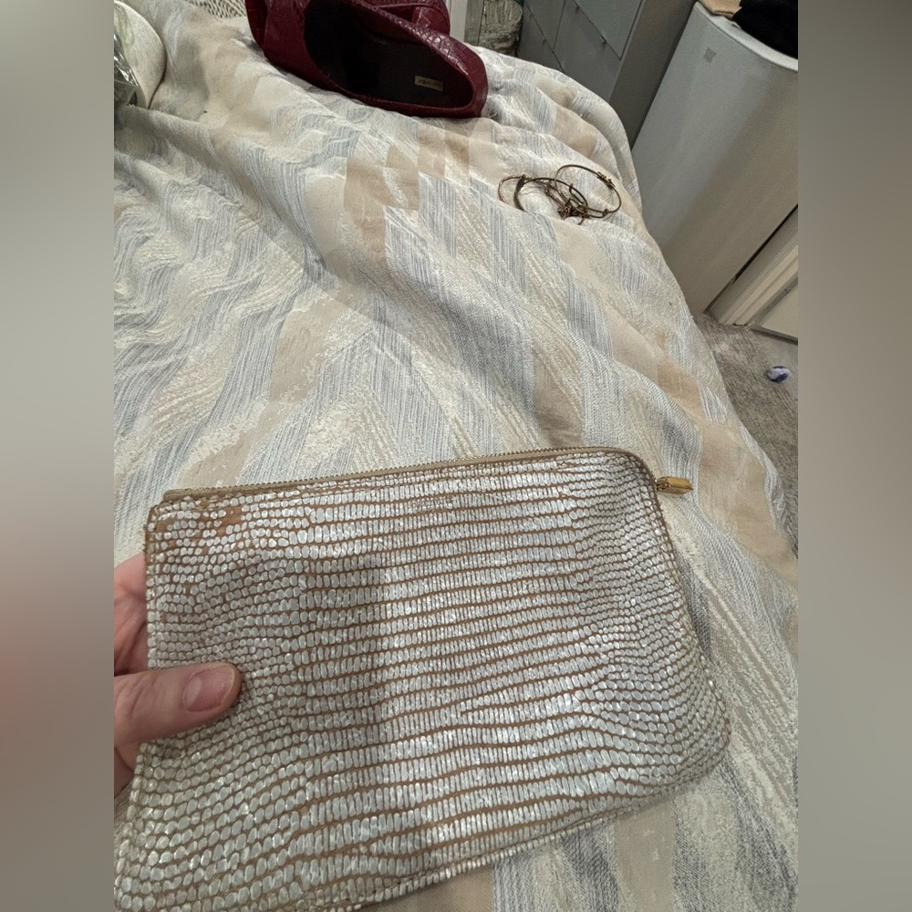 HAMMITT Gold and silver snake print textured leather clutch - Picture 2 of 5